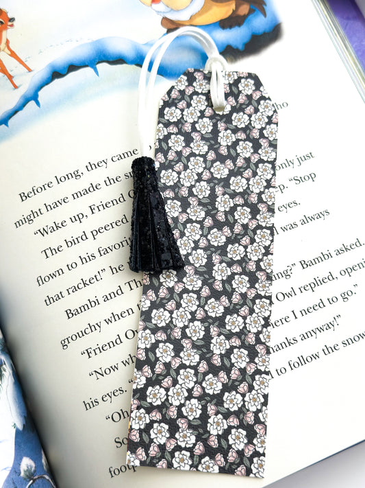 BLACK FLORAL BOOKMARK