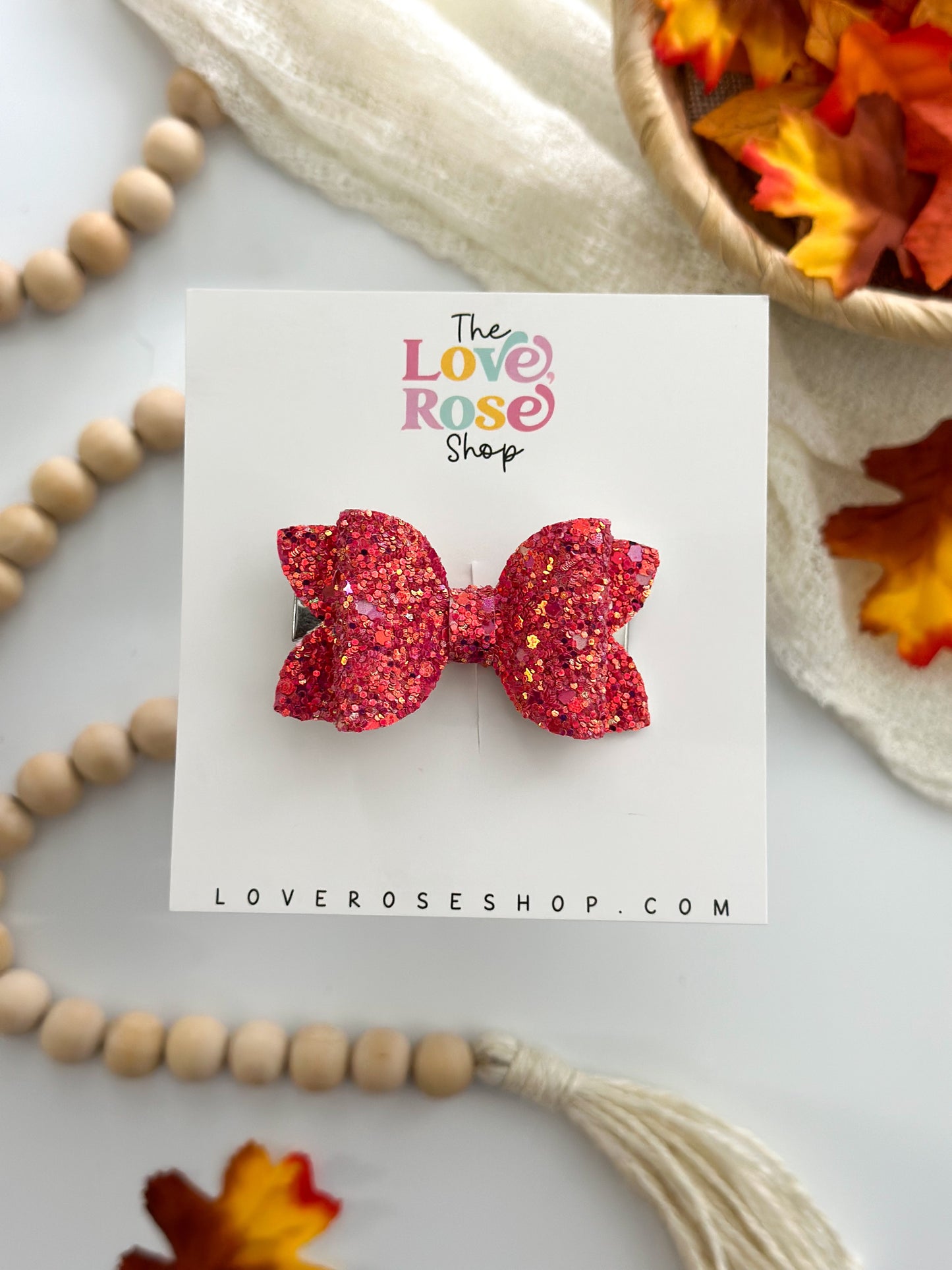 RASPBERRY GLITTER BOW